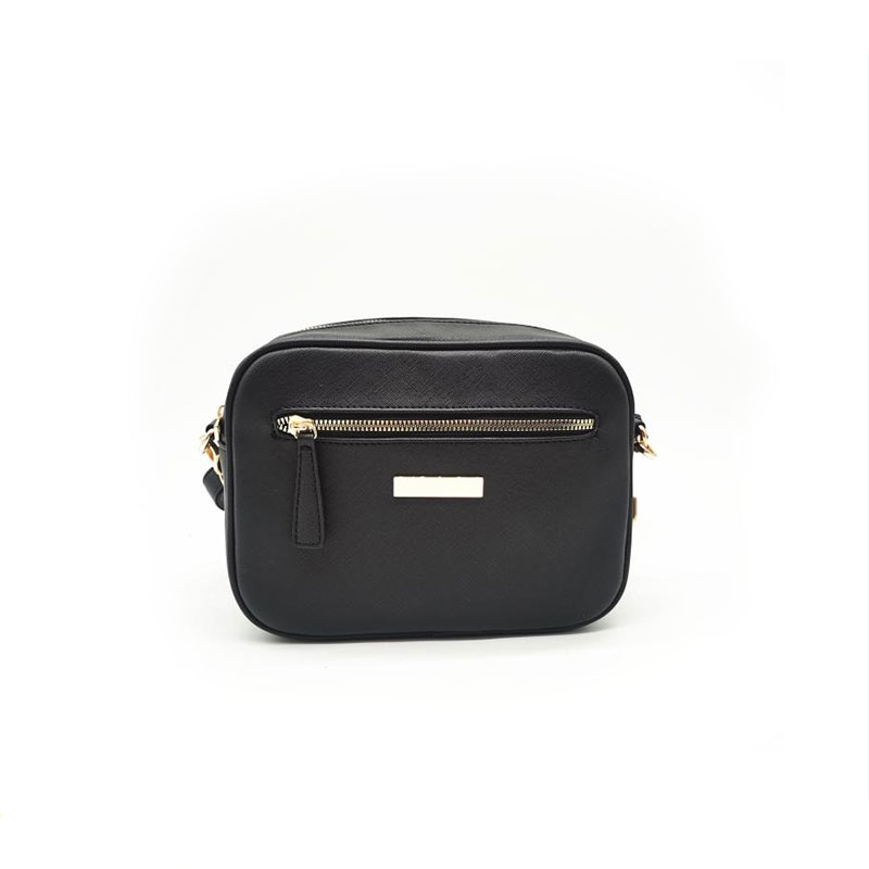 Bolso de hombro de poliuretano saffiano negro para mujer