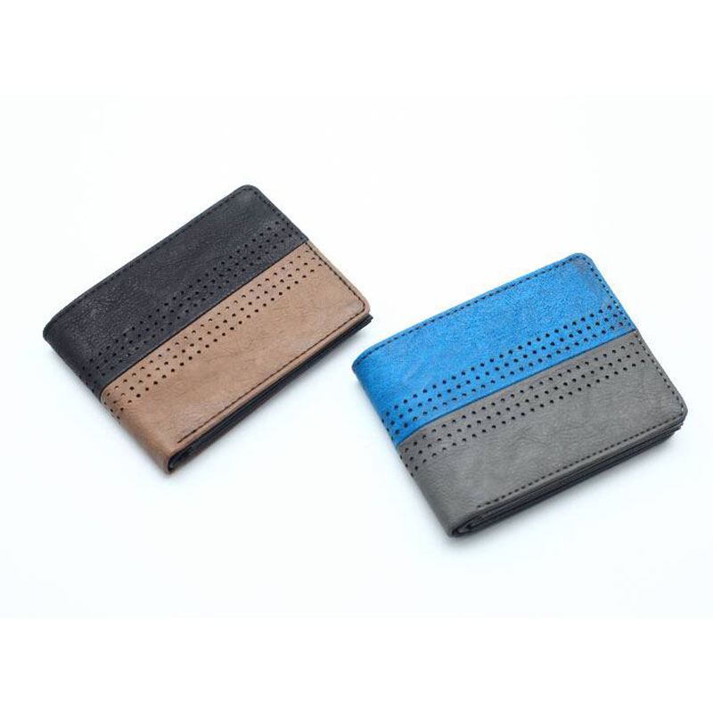 Cartera plegable empalmada de color PU perforada para hombre